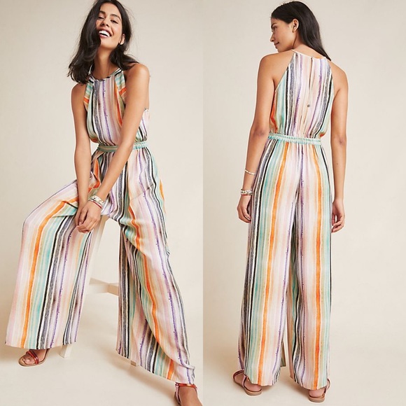 anthropologie striped jumpsuit